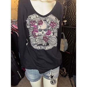Live To Ride Liberty Wear Slashed Foil and Rhinestone Top